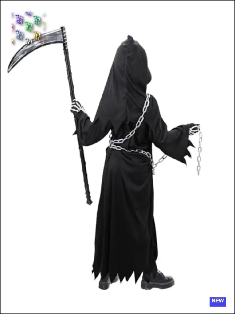 Kids Grim Reaper Costume 7 Pieces Halloween Scary Cosplay Set